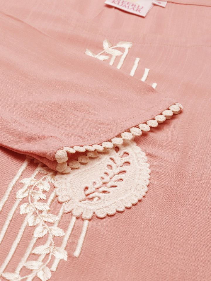 Neerus Orange viscose rayon straight kurti - detail view 4