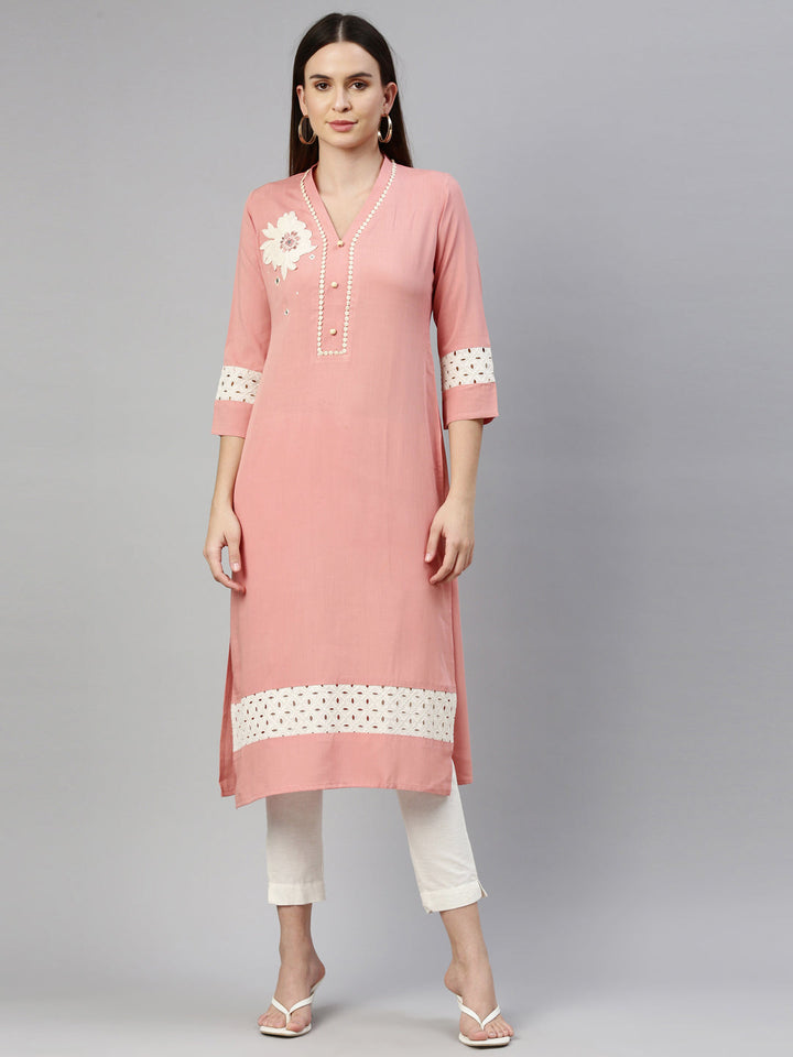Neerus Orange rayon solid kurta - detail view 7