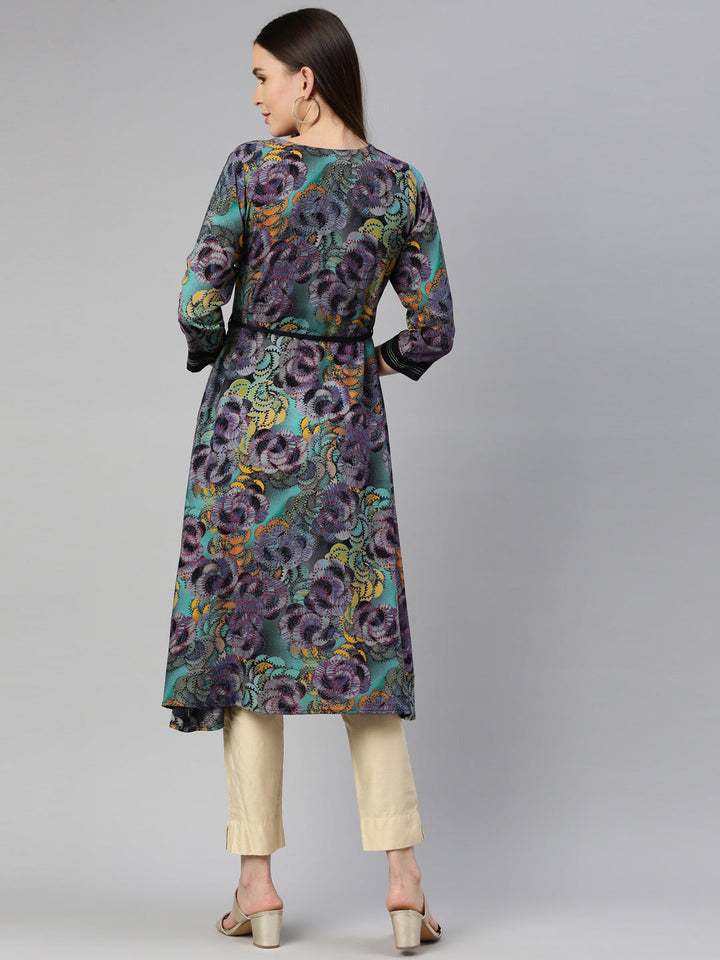 Neerus Blue rayon straight kurta - detail view 2