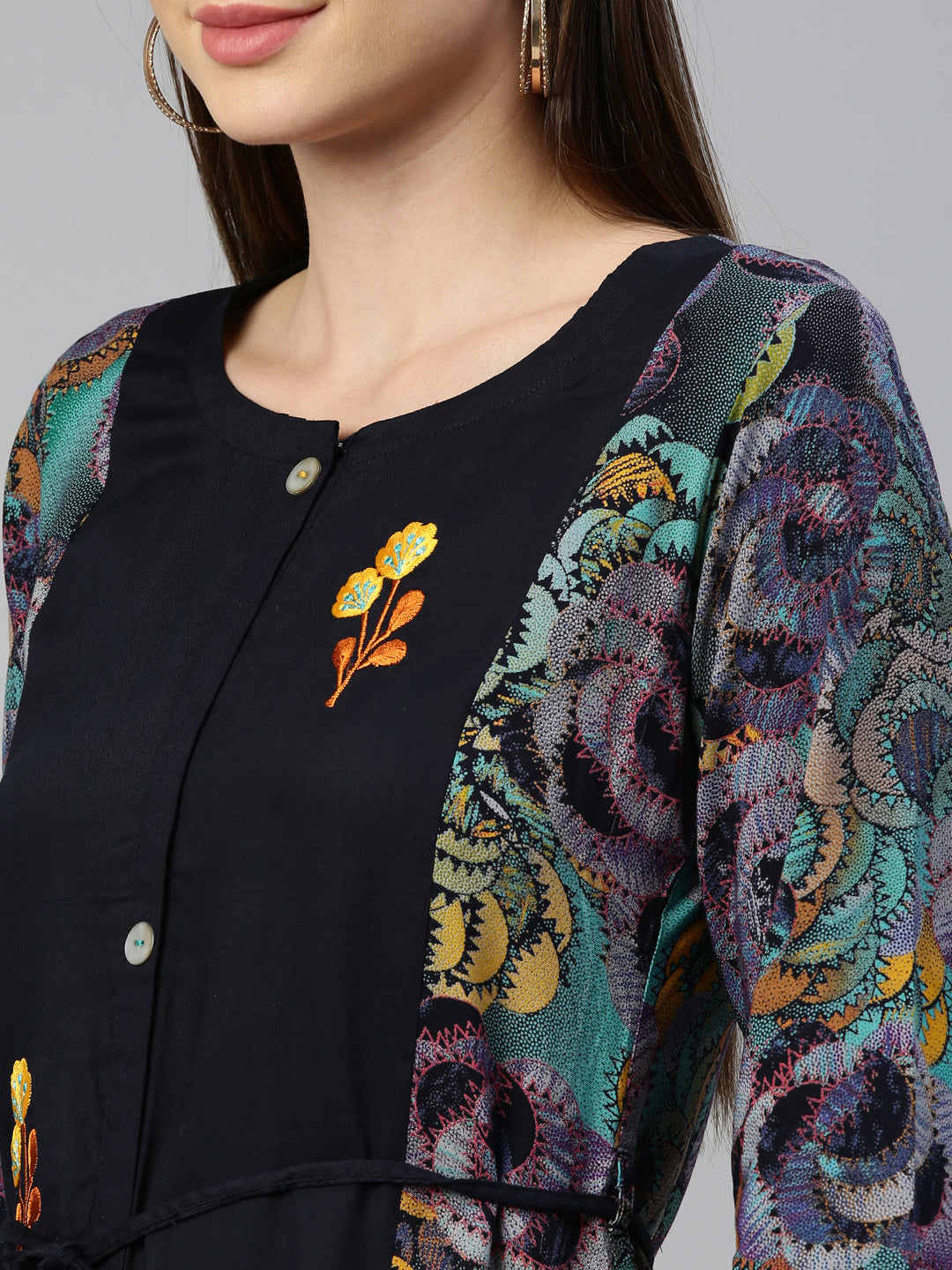 Neerus Blue rayon straight kurta - detail view 5