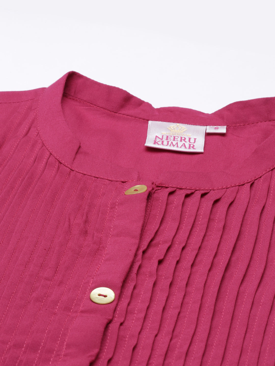 Neerus Pink viscose rayon printed straight kurti - detail view 3