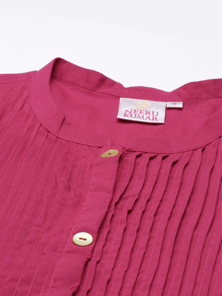 Neerus Pink viscose rayon printed straight kurti - detail view 3
