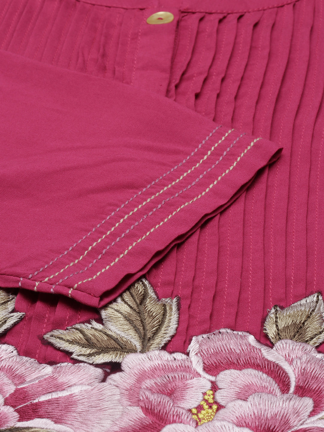 Neerus Pink viscose rayon printed straight kurti - detail view 4