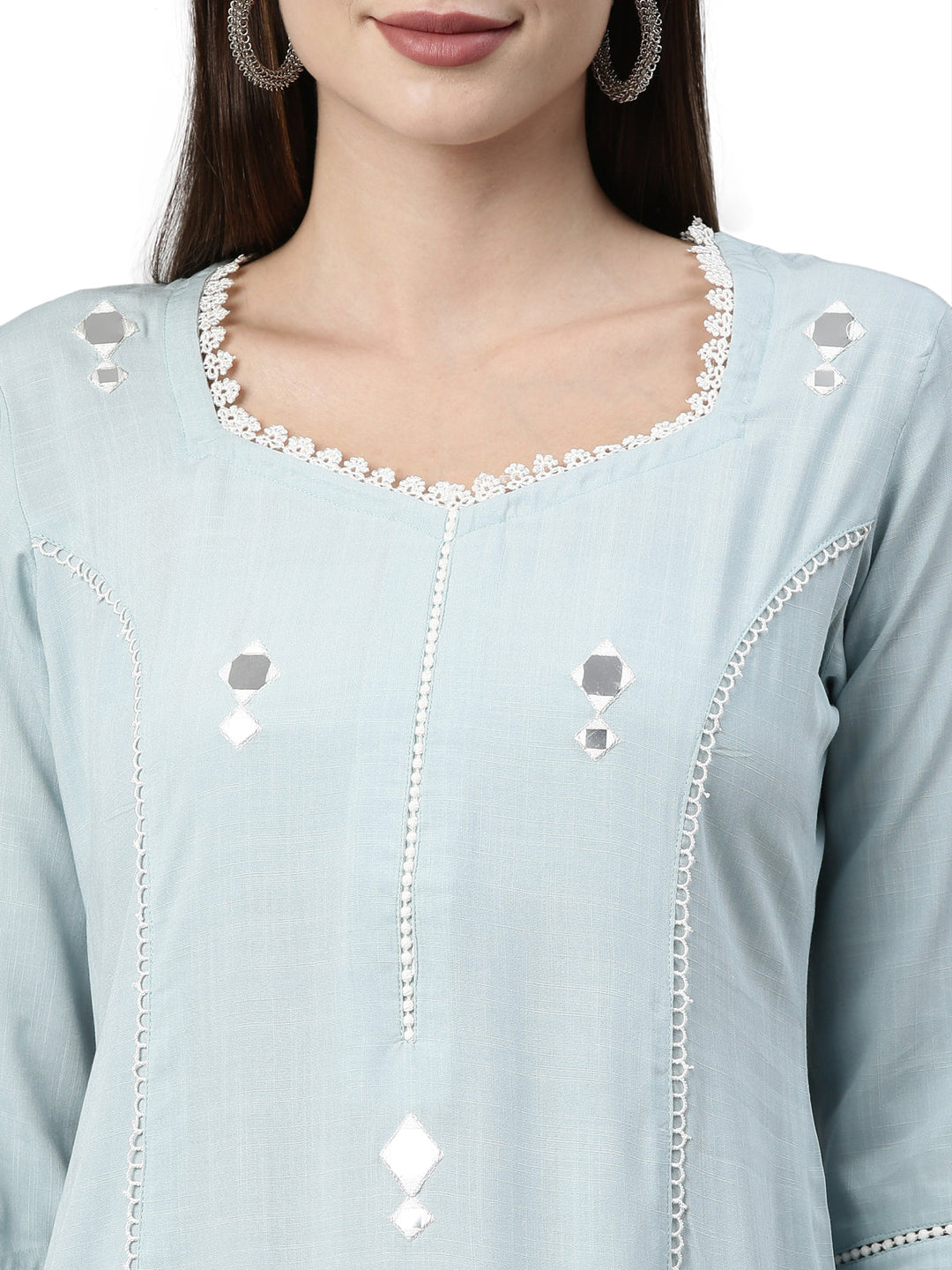 Neerus Blue viscose rayon chikankari kurti - back view