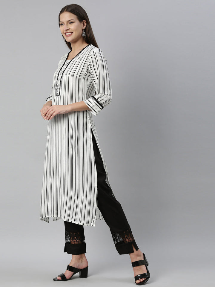 Neerus White rayon straight kurta set with palazzo - side view
