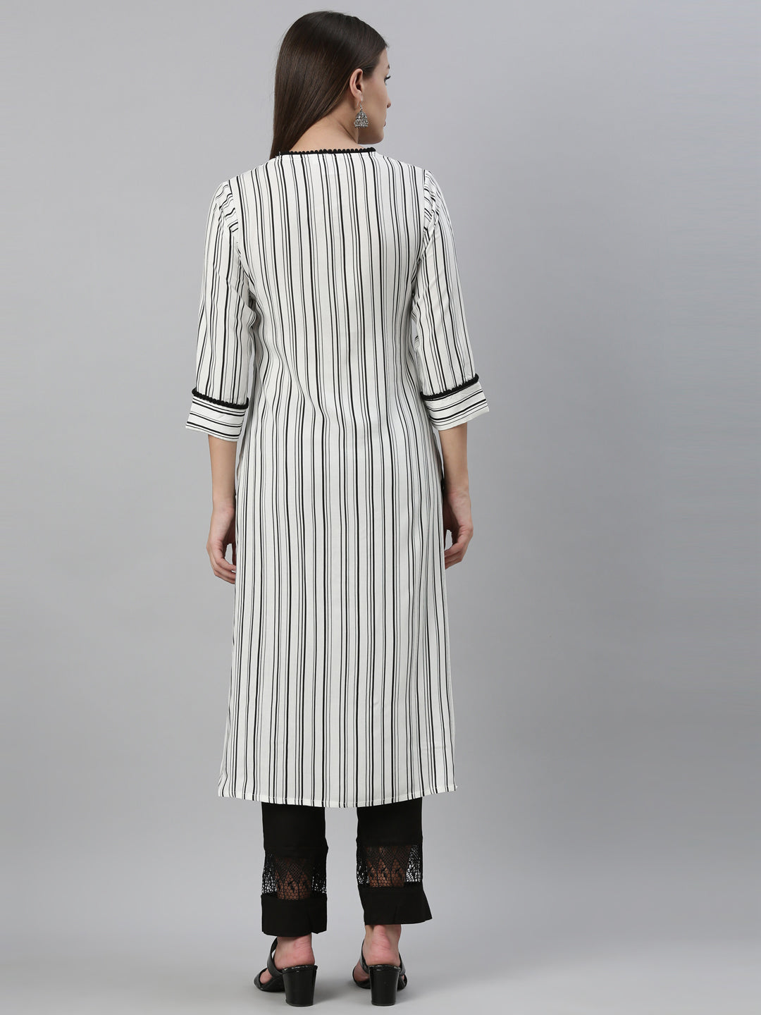 Neerus White rayon straight kurta set with palazzo - detail view 2
