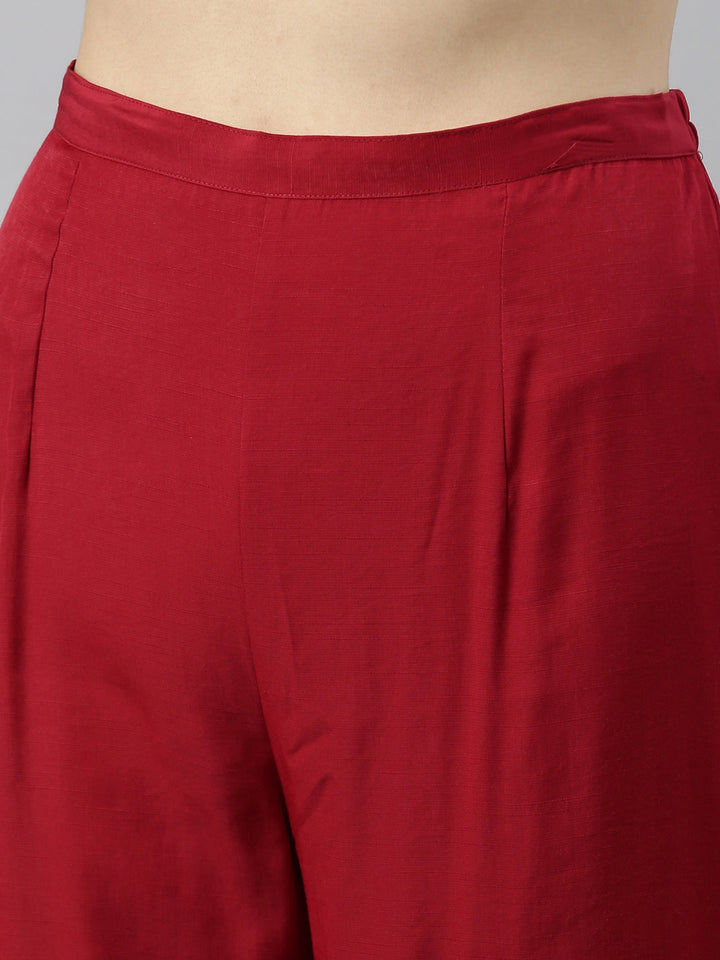 Neerus Maroon Viscose Rayon Thread Embroidered Suit Set - detail view 4