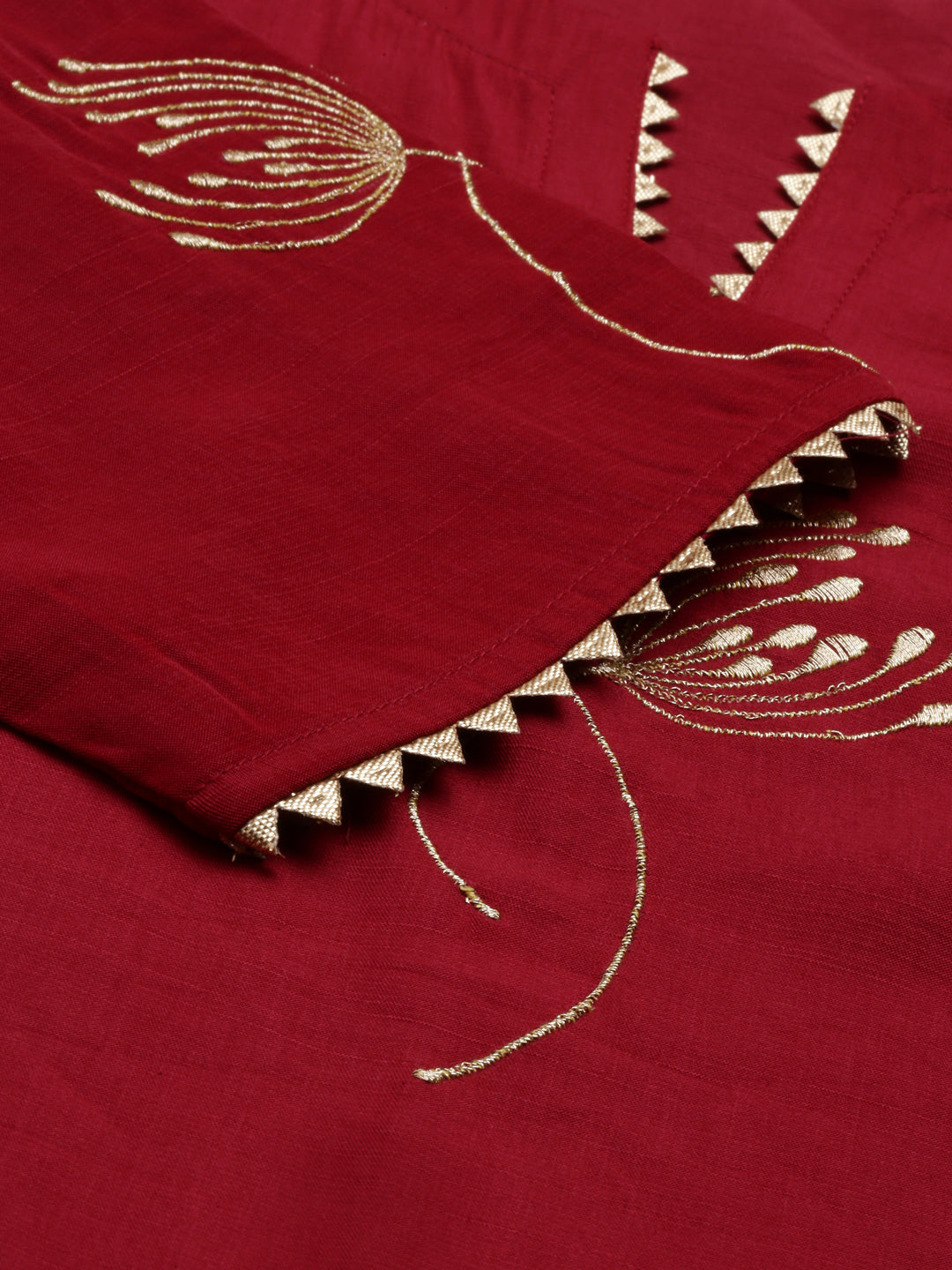 Neerus Maroon Viscose Rayon Thread Embroidered Suit Set - detail view 5