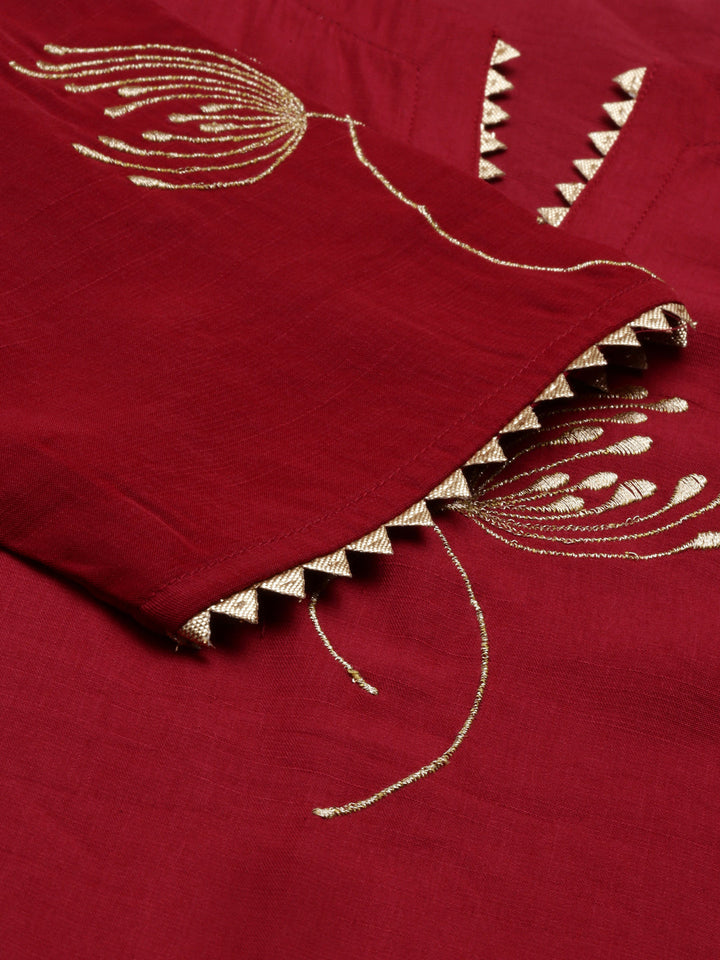 Neerus Maroon Viscose Rayon Thread Embroidered Suit Set - detail view 5