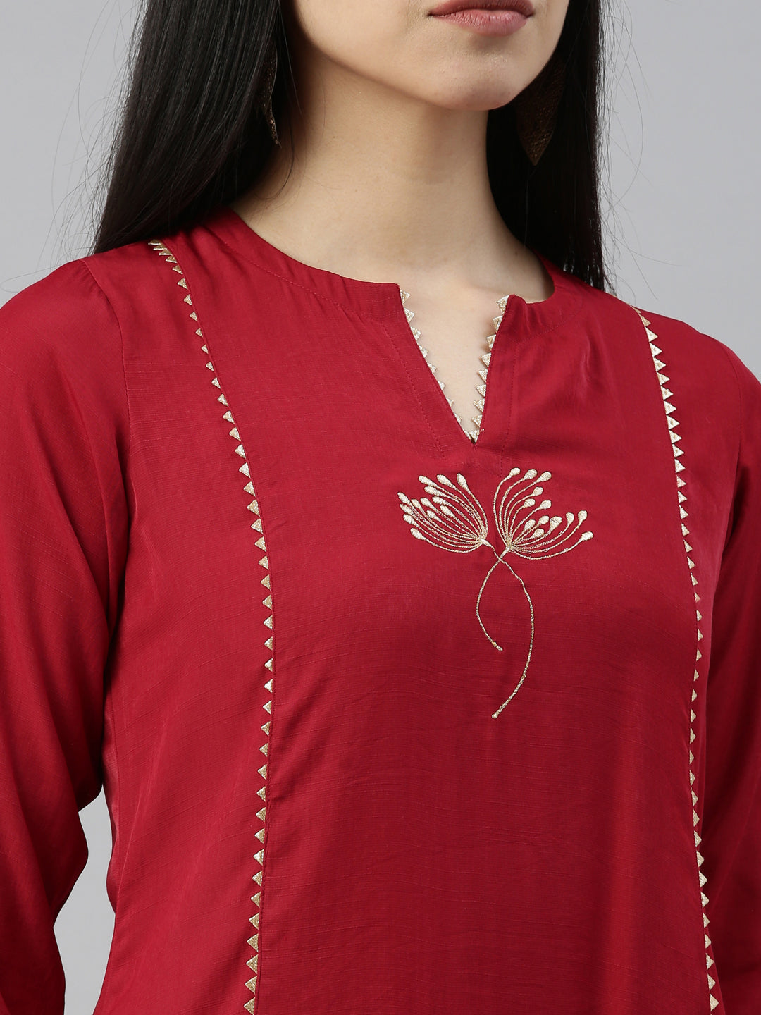 Neerus Maroon Viscose Rayon Thread Embroidered Suit Set - detail view 6