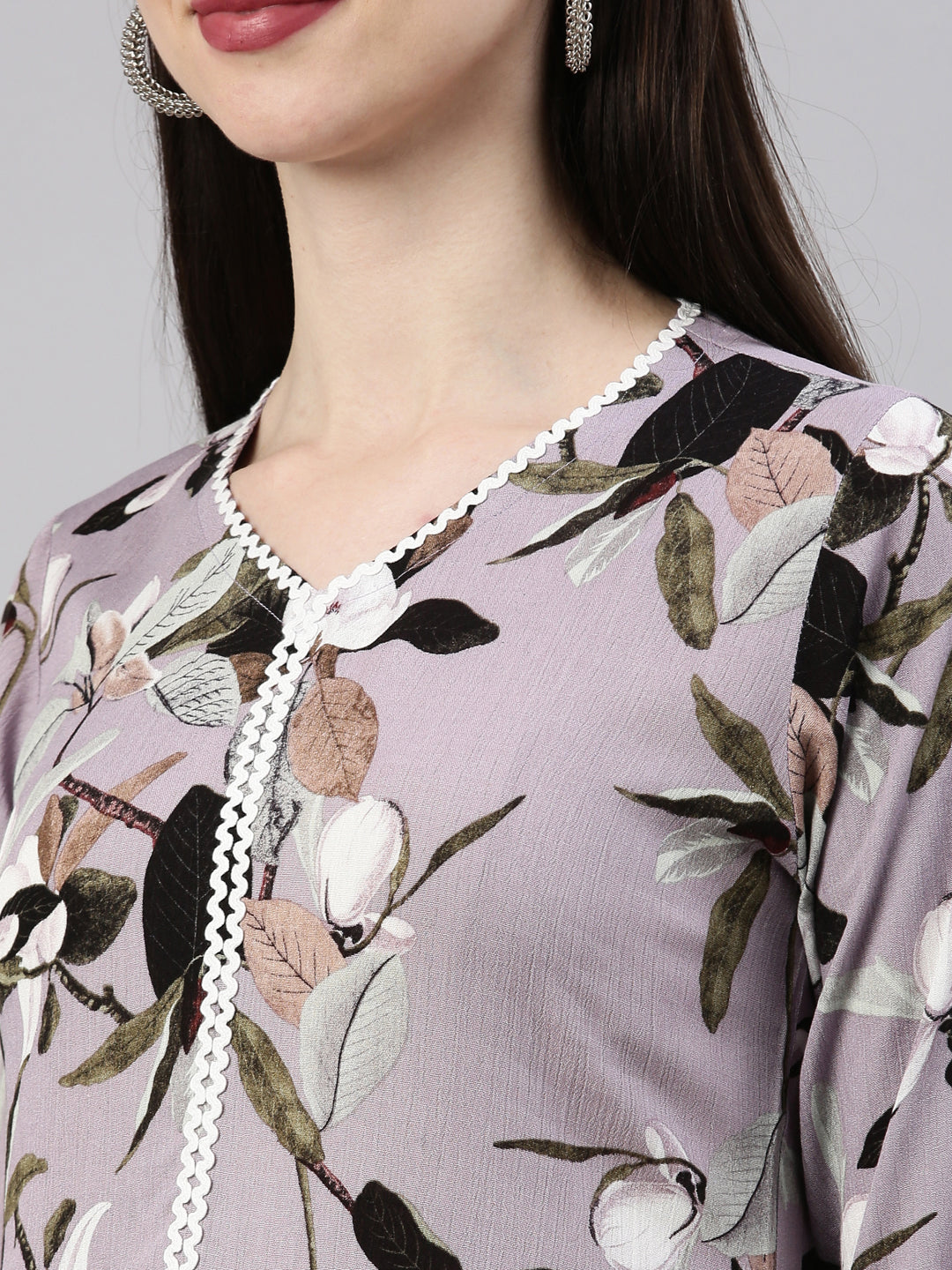 Neerus Purple rayon straight kurta - detail view 5
