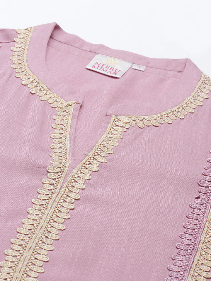 Neerus Purple rayon solid kurta - back view