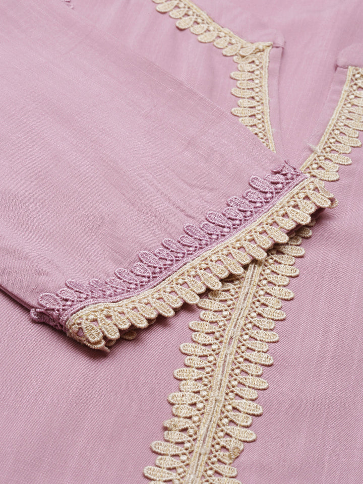 Neerus Purple rayon solid kurta - detail view 4