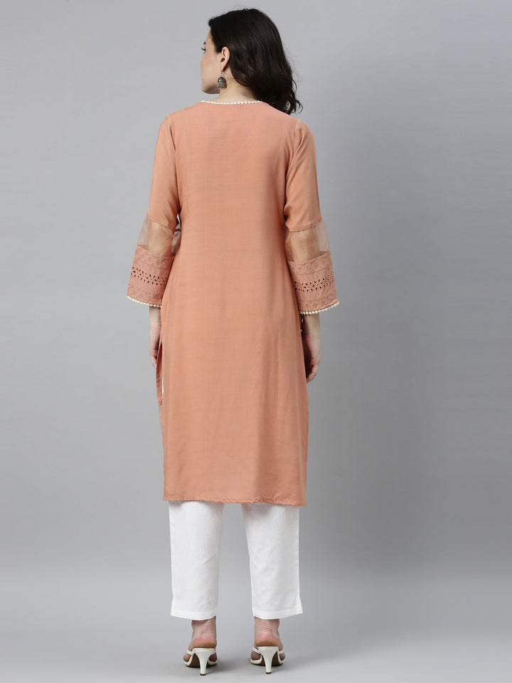 Neerus Orange rayon solid kurta - detail view 2