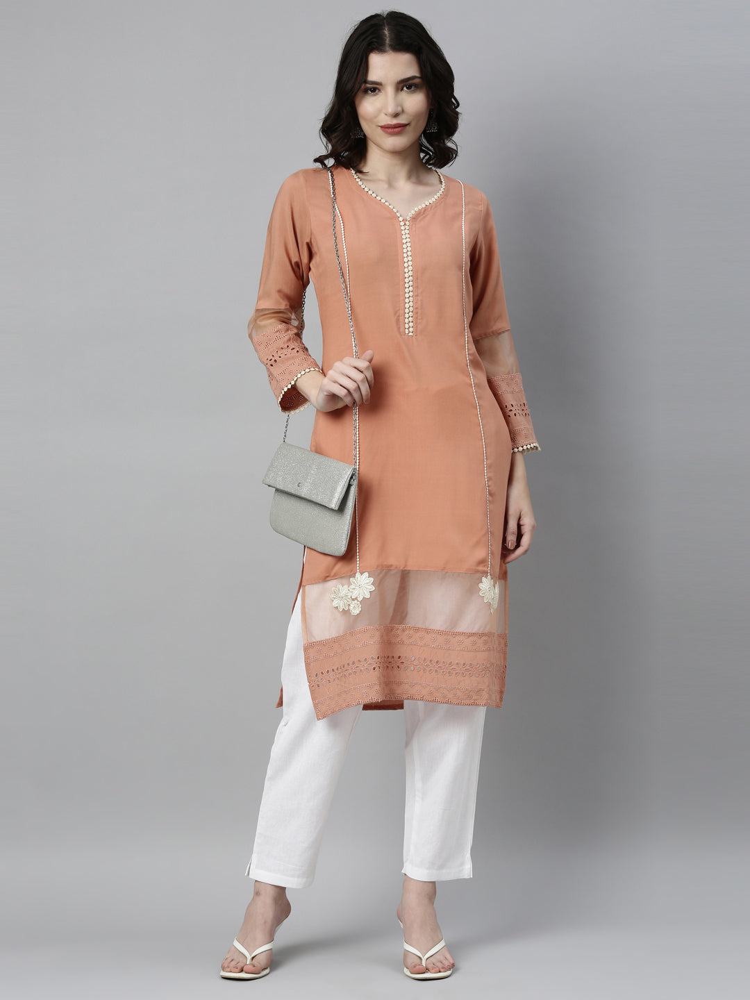 Neerus Orange rayon solid kurta - detail view 3