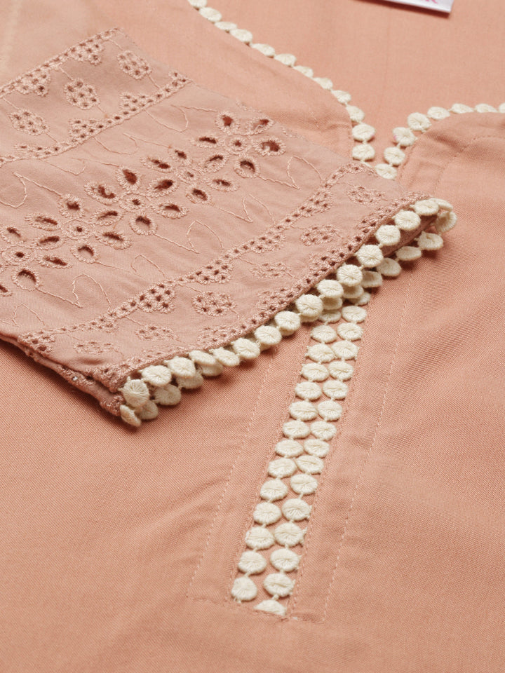 Neerus Orange rayon solid kurta - detail view 4