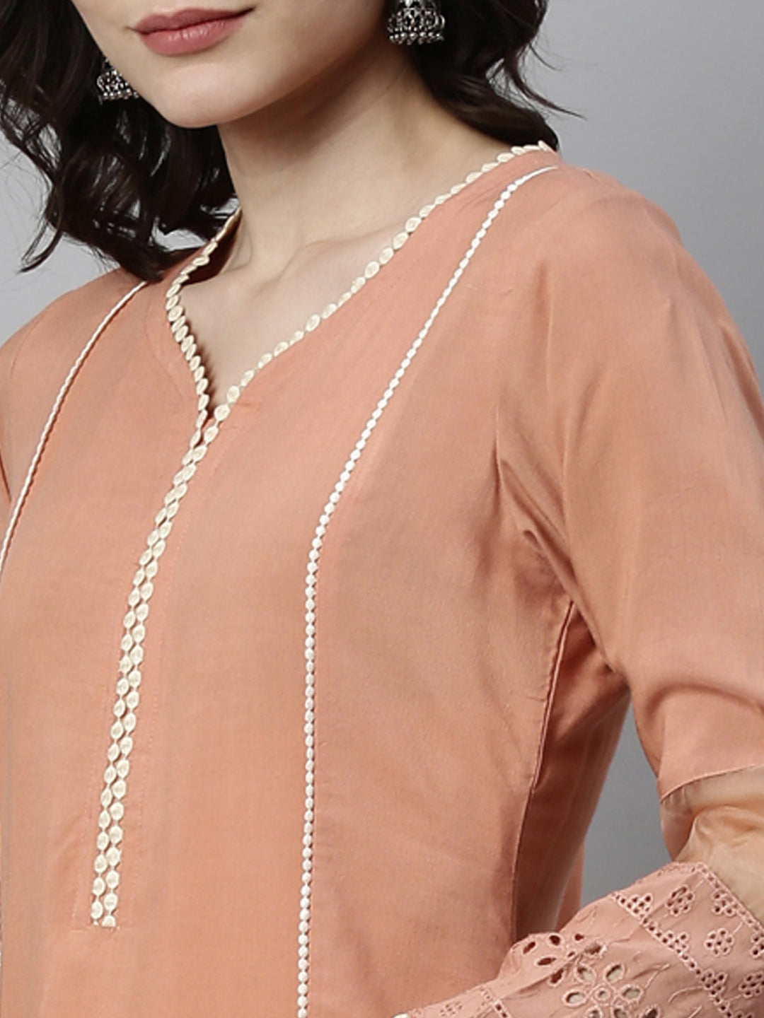 Neerus Orange rayon solid kurta - detail view 5