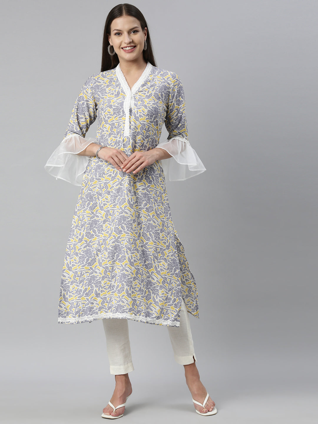 Neerus Grey rayon solid kurta - detail view 6