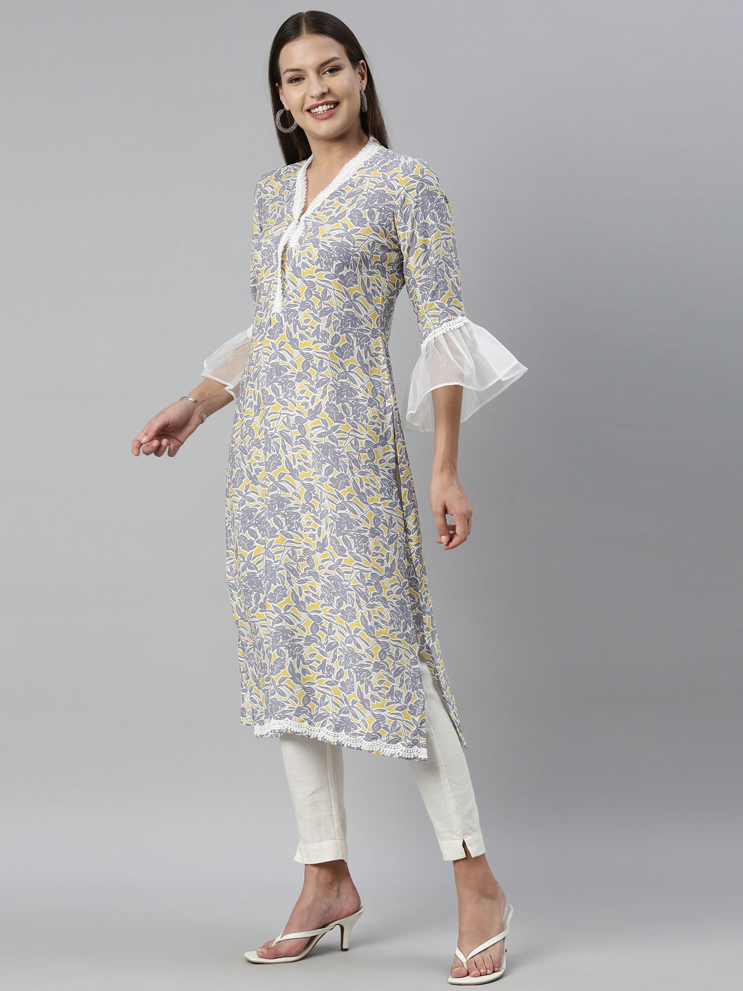 Neerus Grey rayon solid kurta - side view