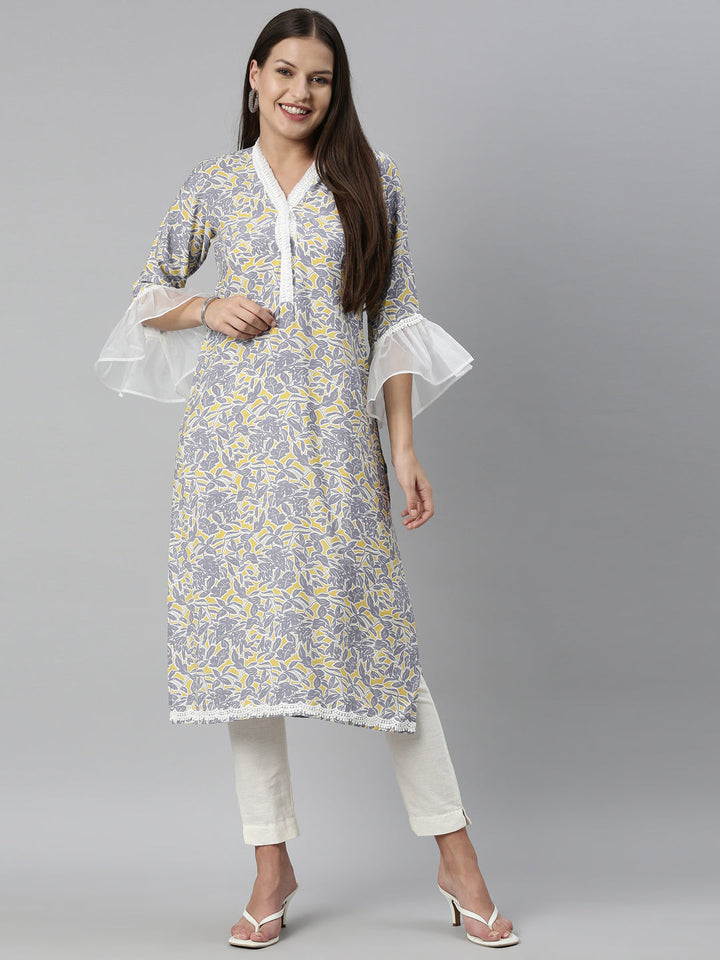 Neerus Grey rayon solid kurta - detail view 3