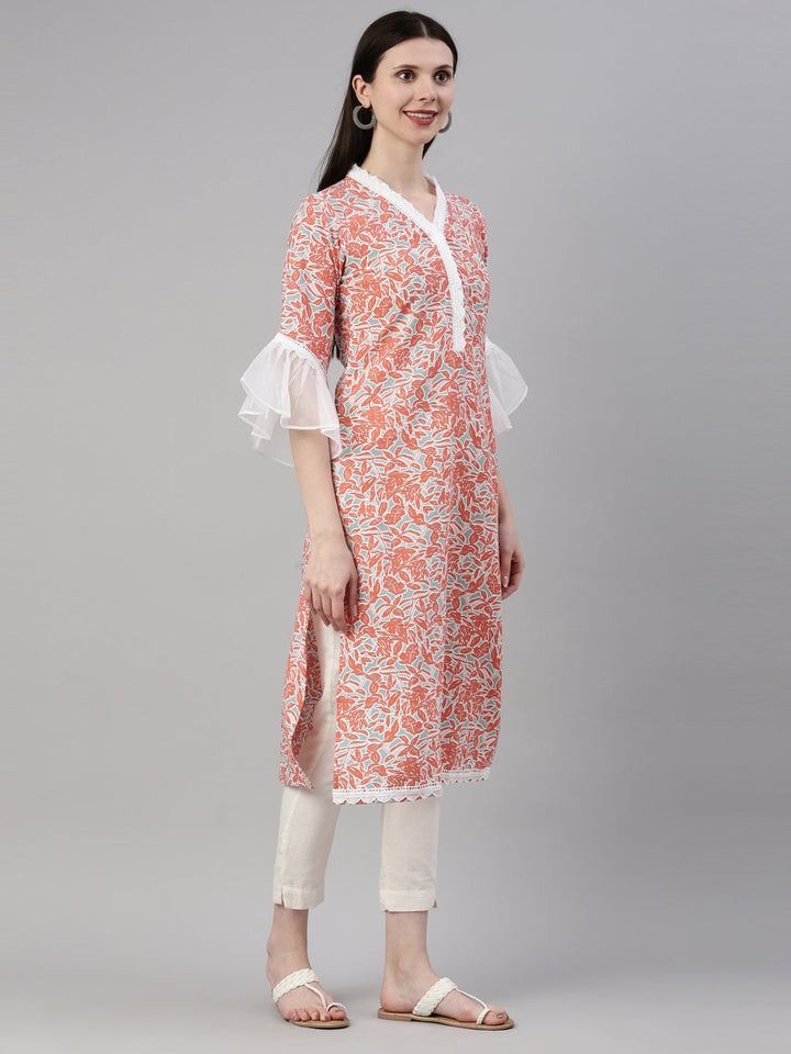 Neerus Orange rayon straight kurti - detail view 1