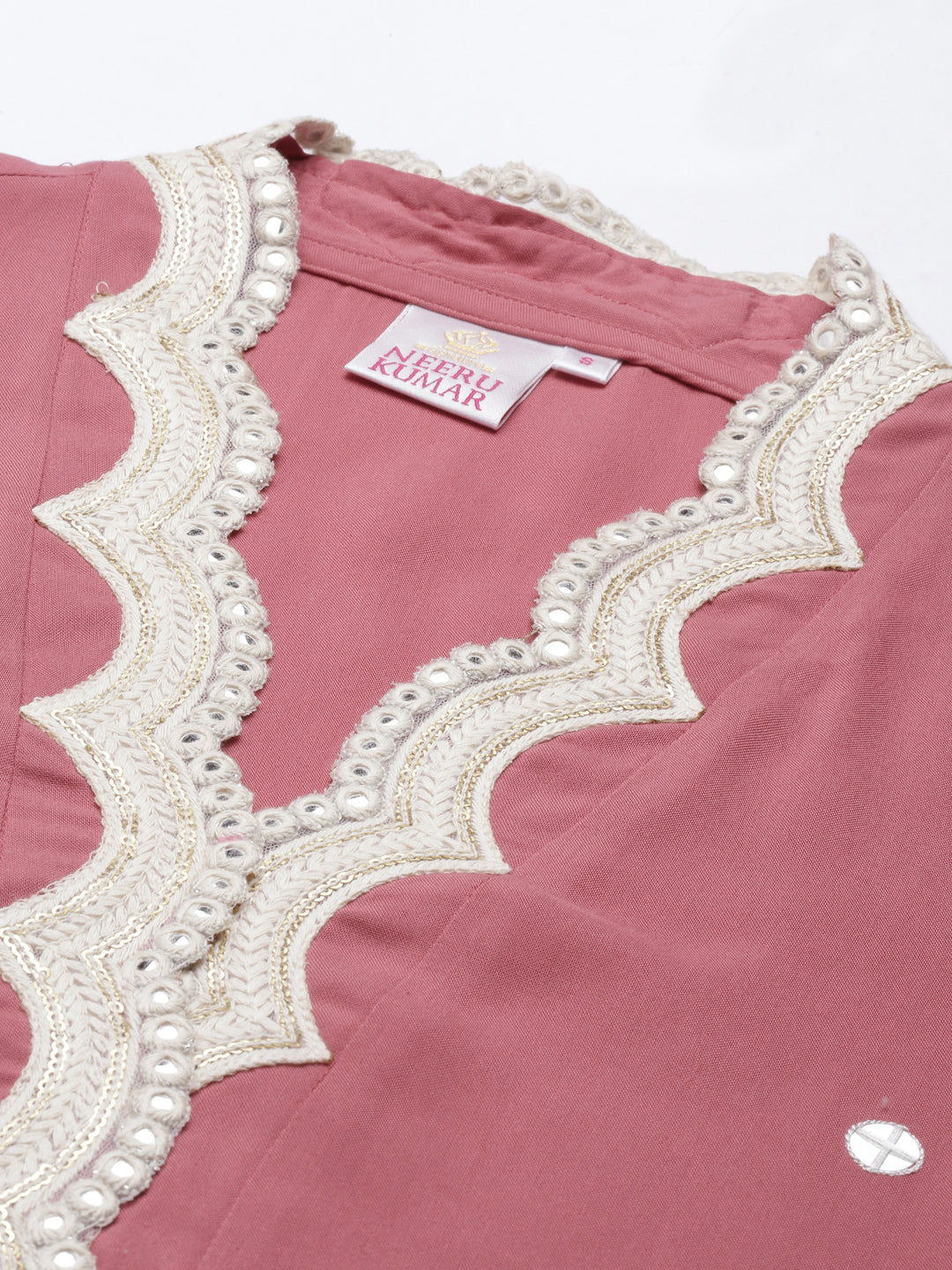 Neerus Pink Viscose Rayon Thread Embroidered Kurta - back view