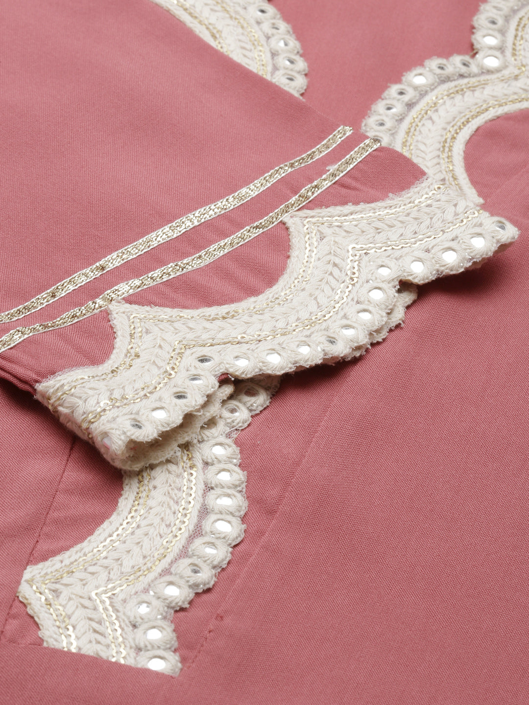 Neerus Pink Viscose Rayon Thread Embroidered Kurta - detail view 4