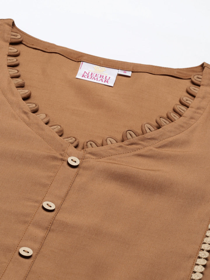 Neerus Beige Viscose Rayon Solid Straight Kurta - back view