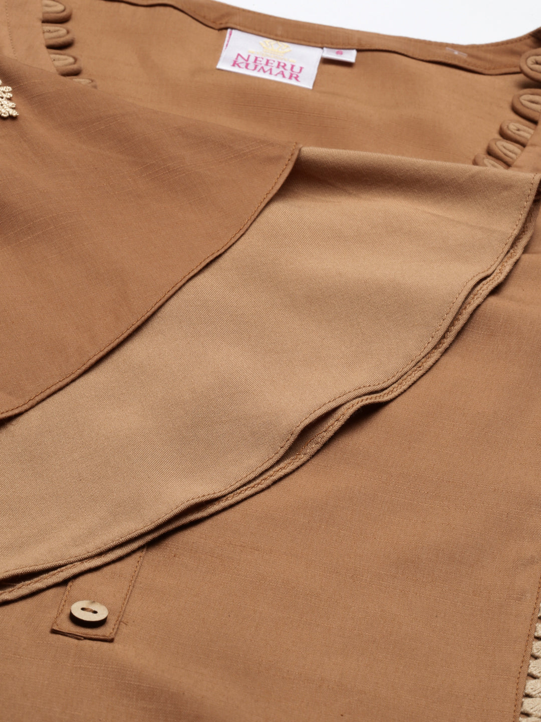 Neerus Beige Viscose Rayon Solid Straight Kurta - detail view 4