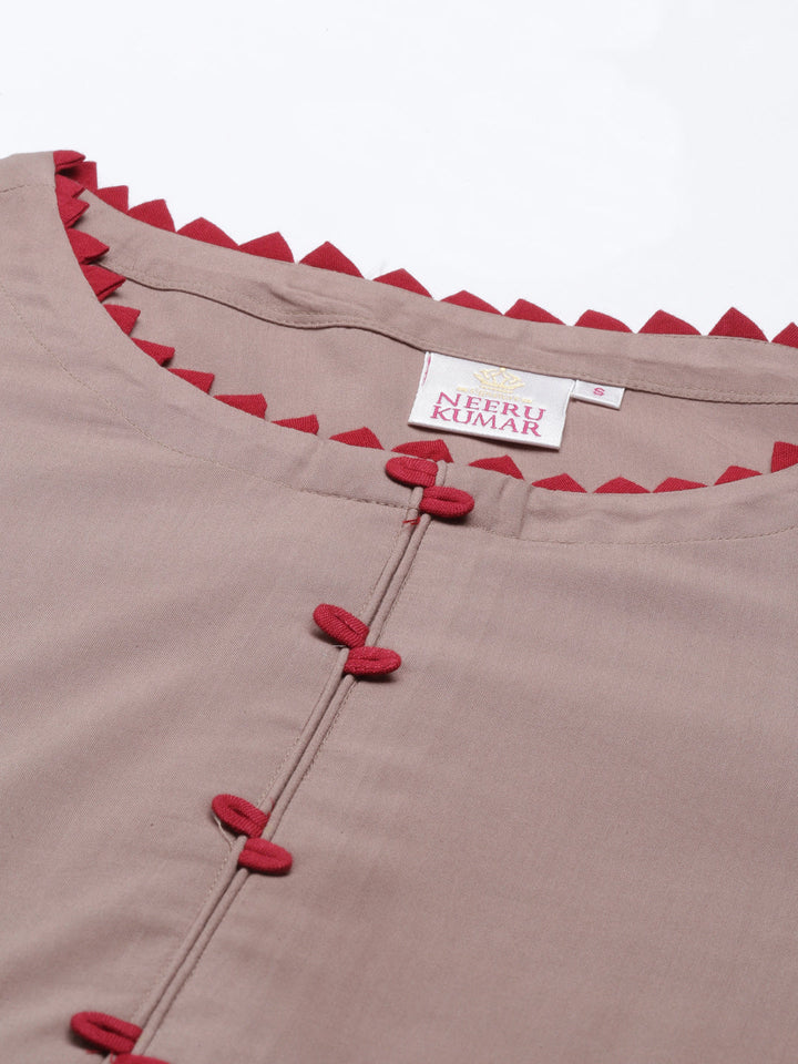 Neerus Beige rayon solid kurti - back view