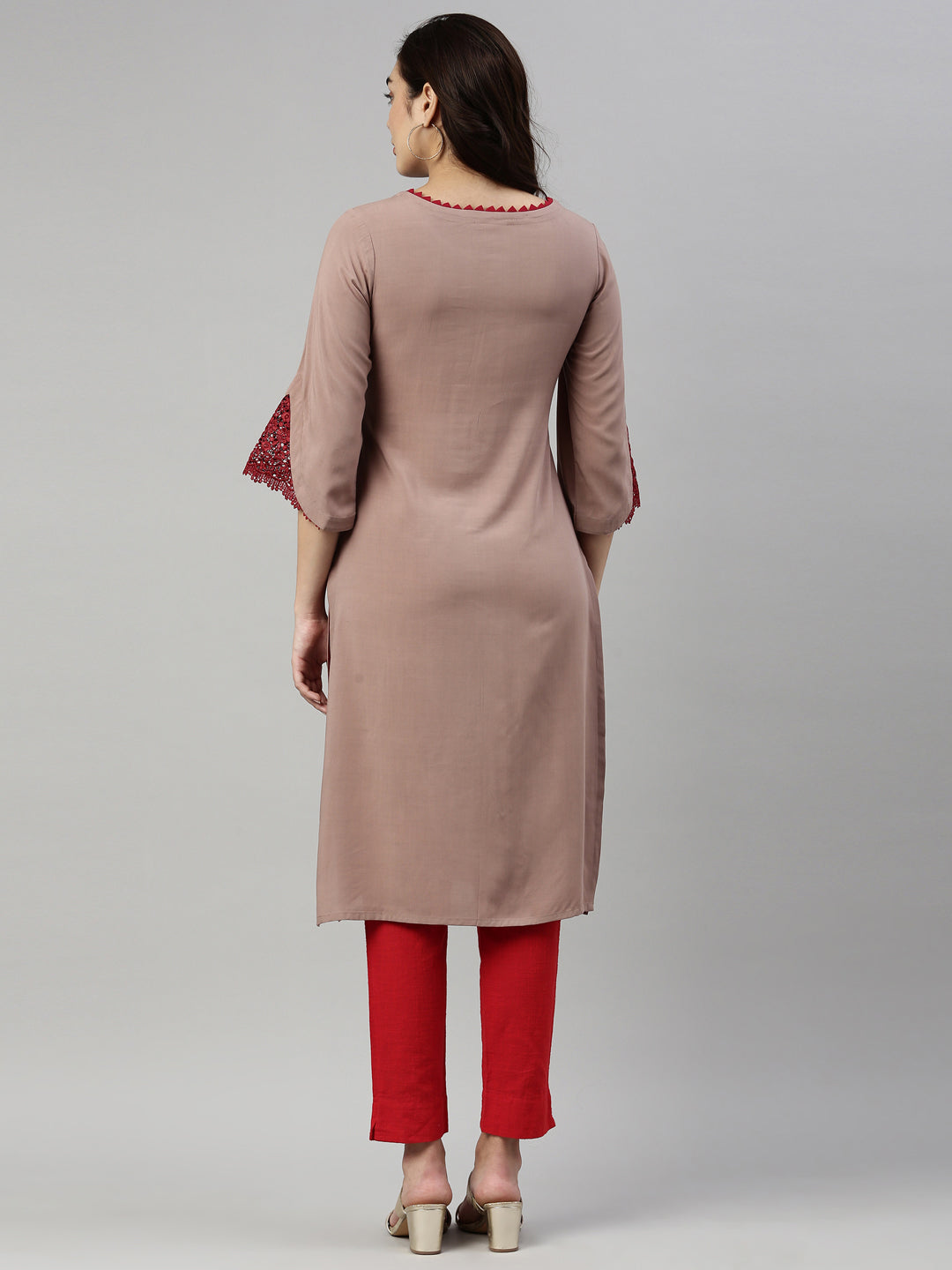 Neerus Beige rayon solid kurti - detail view 2