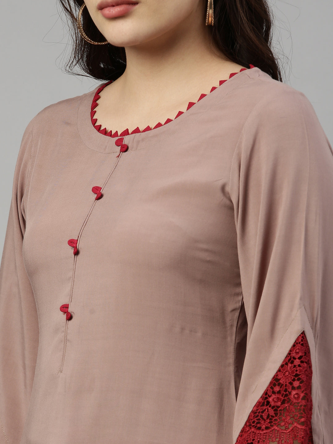 Neerus Beige rayon solid kurti - detail view 5