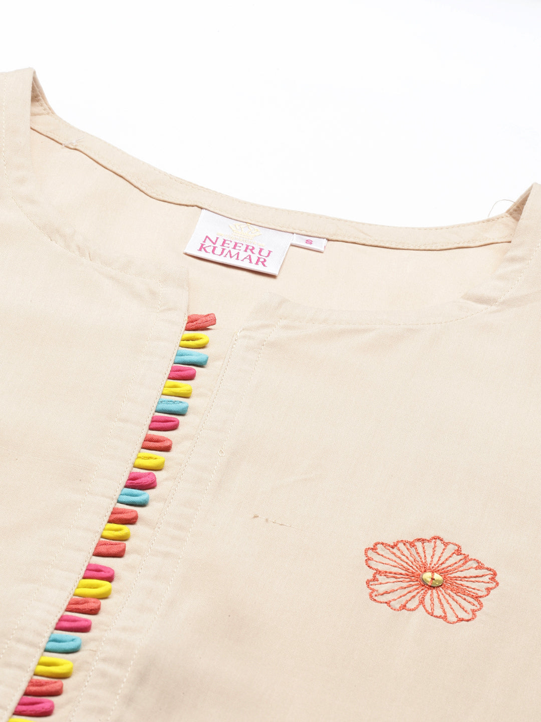 Neerus Beige viscose rayon printed A-line kurta - back view