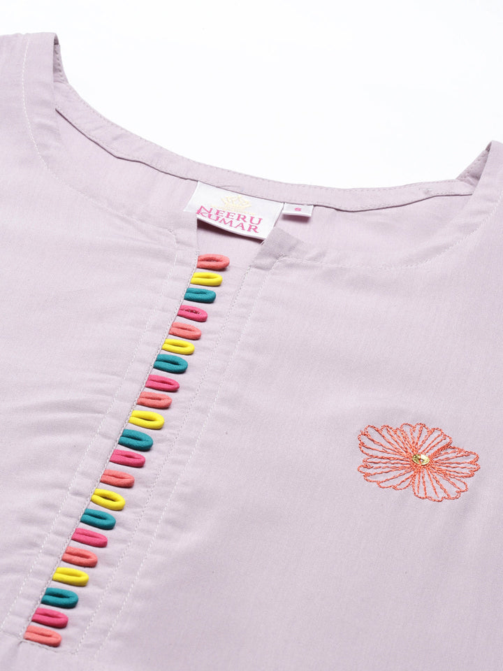 Neerus Grey Viscose Rayon Thread Embroidered A-Line Kurti - back view
