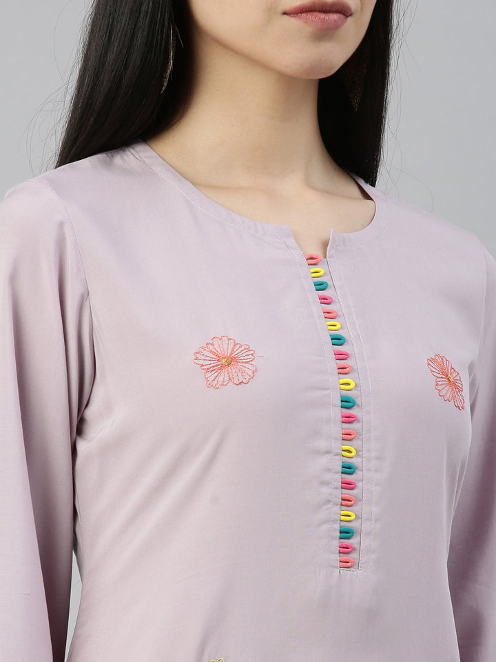 Neerus Grey Viscose Rayon Thread Embroidered A-Line Kurti - detail view 5