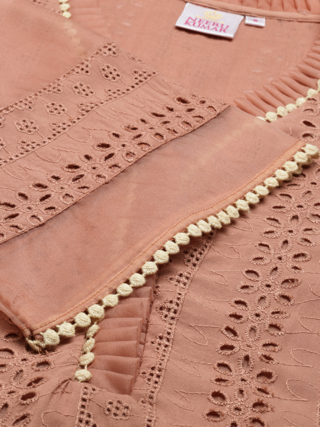 Neerus Pink cotton chikankari kurti - detail view 4