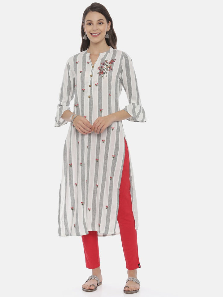 Neerus Grey Rayon Embroidered Straight Kurta - front view