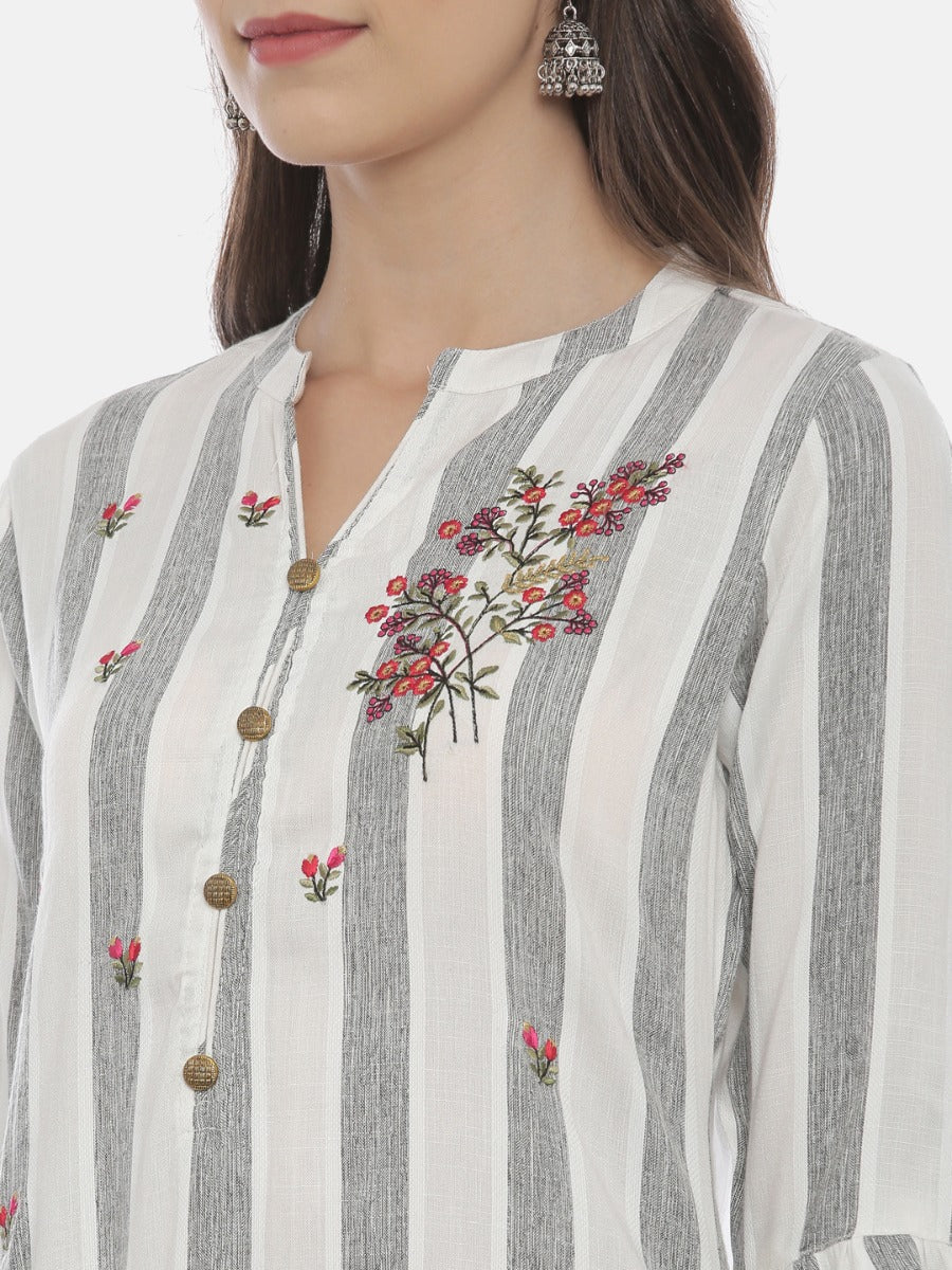 Neerus Grey Rayon Embroidered Straight Kurta - back view