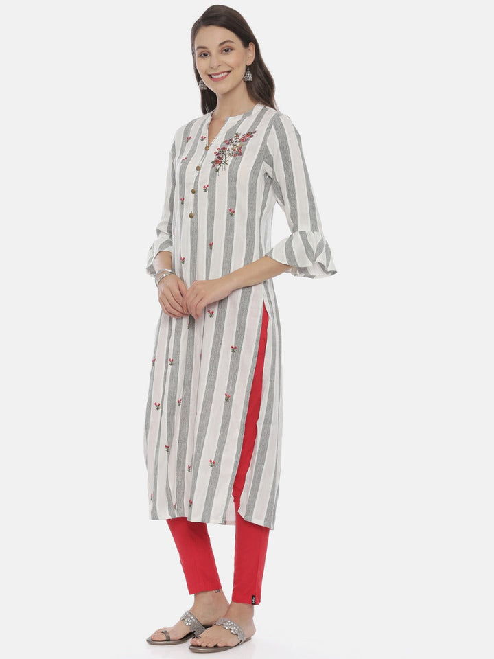 Neerus Grey Rayon Embroidered Straight Kurta - side view