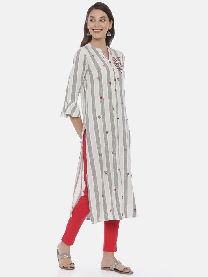 Neerus Grey Rayon Embroidered Straight Kurta - detail view 1