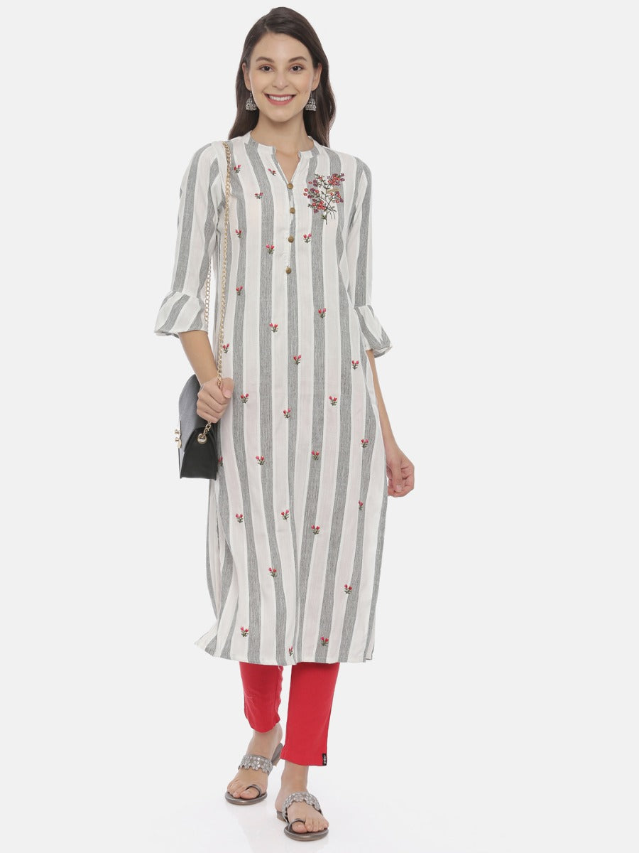 Neerus Grey Rayon Embroidered Straight Kurta - detail view 3
