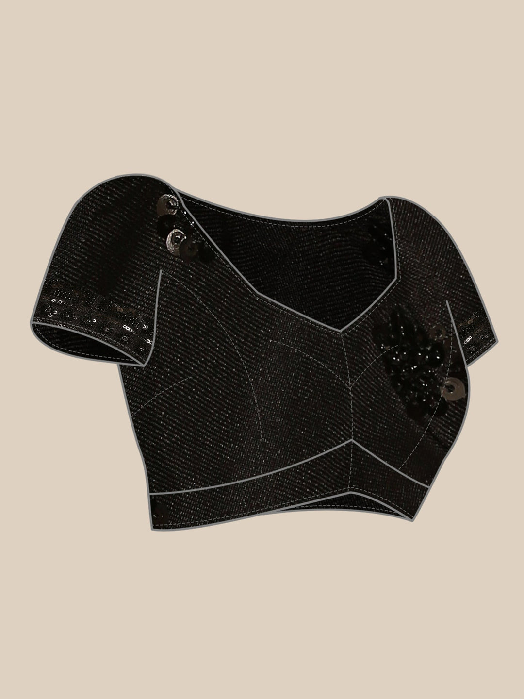 Neerus Black satin hand embroidered printed saree - detail view 5