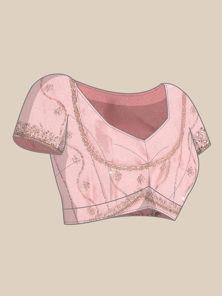 Baby pink satin saree with zardozi hand work