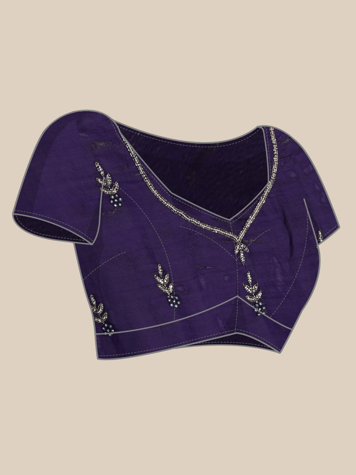 Neerus Purple tissue hand embroidered saree - detail view 3