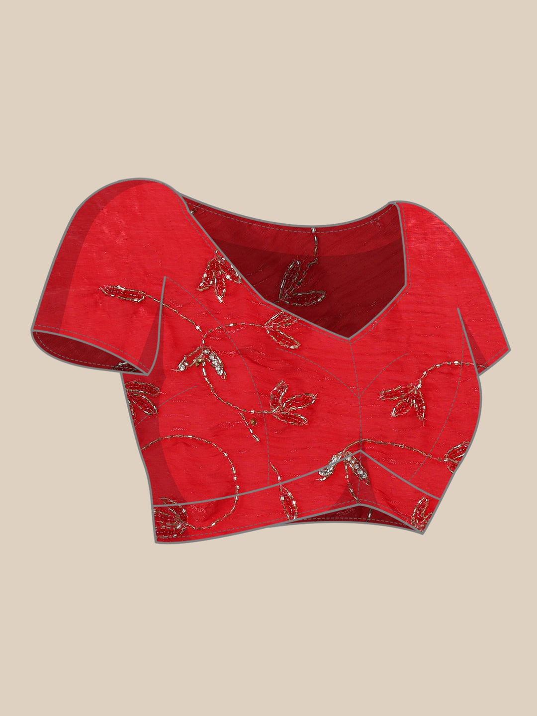 Neerus Red hand embroidered Jimmy saree with cut dana embellishments - detail view 3
