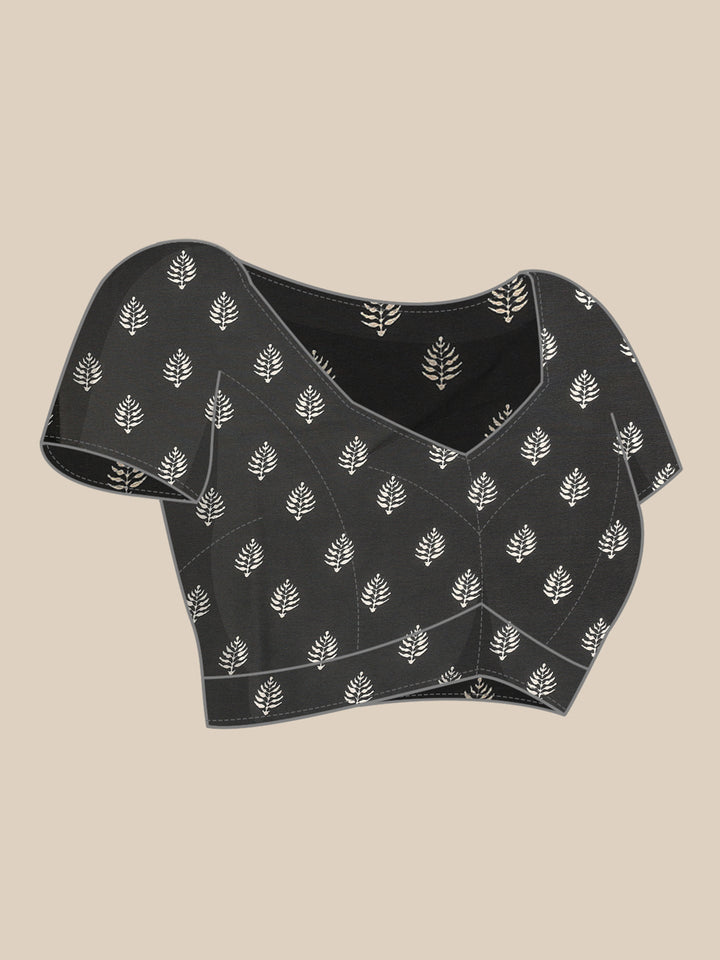 Neerus Black satin embellished saree with floral print - detail view 3