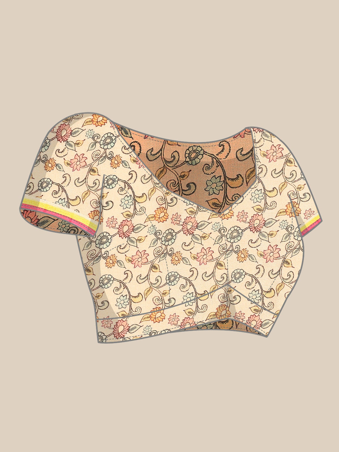 Neerus Beige Kota embellished saree with kalamkari applique pallu - detail view 3