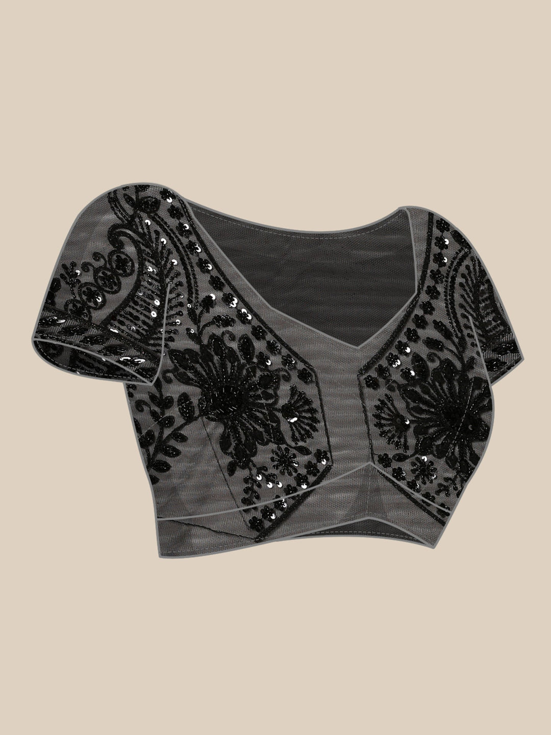 Neerus Black net hand embroidered saree with sequins - detail view 5