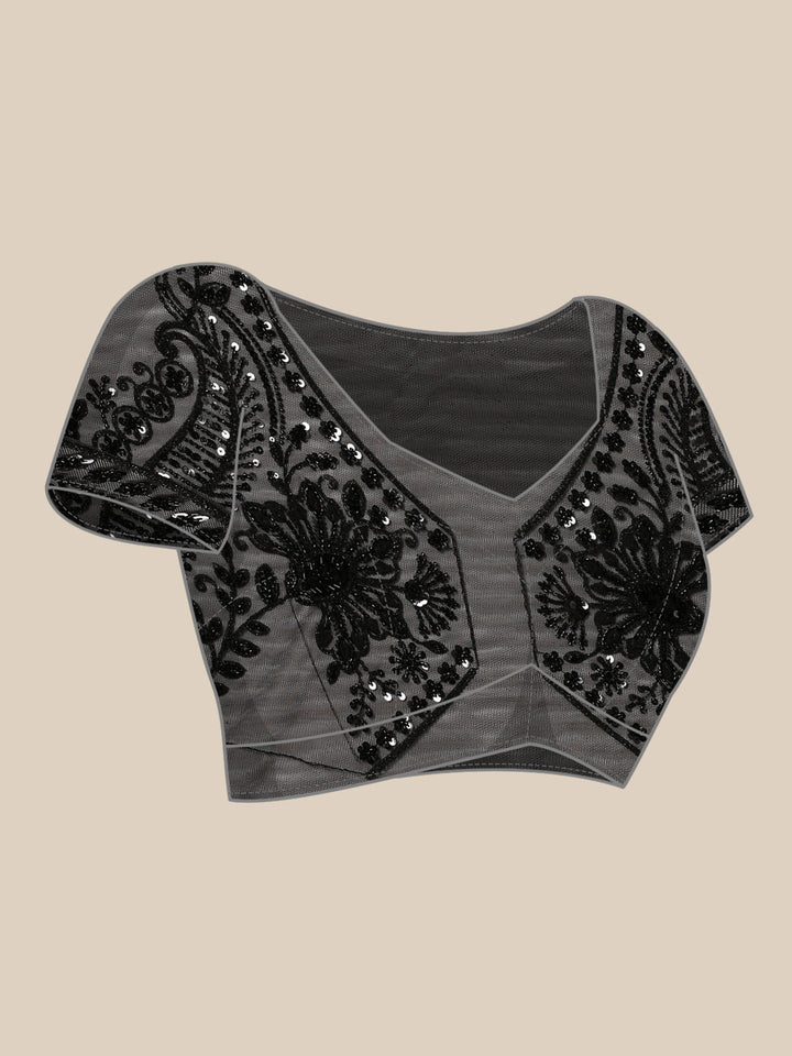 Neerus Black net hand embroidered saree with sequins - detail view 5