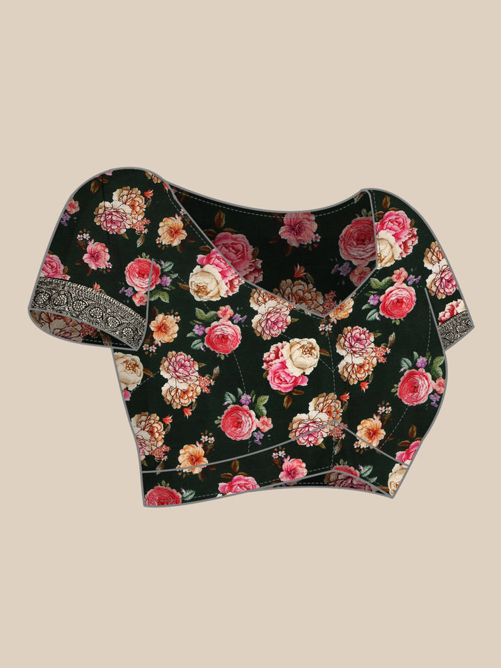 Yellow banarsi saree with floral print & zari border